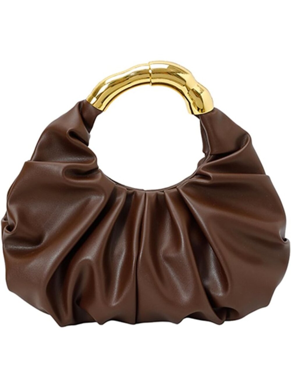 Chic Ruched Faux Leather Evening Clutch Handbag for Women - Stylish Top Handle